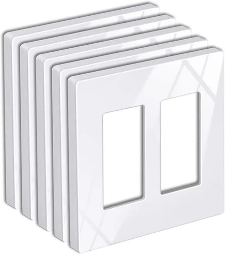 Vista 29 de BESTTEN Placa de pared sin tornillos de 5 segmentos, cubierta de enchufe decorador, placa decorativa para interruptor, serie blanca nieve brillante