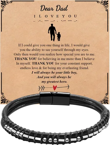 Vista 7 de Pulseras para hombre con código morse para hombre, pulsera de cuero con texto en inglés «I Love You», regalo de joyería para hombre y hombre