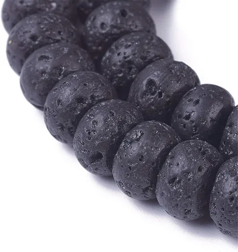 Vista 16 de Craftdady 25 cuentas de piedra de lava negra natural, tubo de columna, piedras preciosas volcánicas, cuentas sueltas para curación de energía