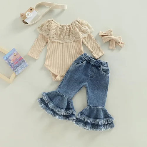 Vista 2 de fhutpw Ropa para bebé recién nacida, conjunto de 3 piezas para otoño e invierno