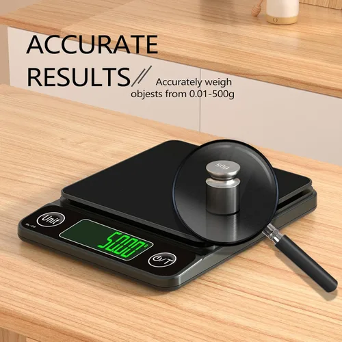 Vista 3 de Báscula digital de cocina para alimentos, báscula de café de 17.64 oz/0.01, báscula digital de alimentos, 7 unidades de gramos para hornear