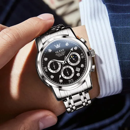 Vista 2 de Taxau Watches for Men, Luxury Stainless Steel Big Face Dress Mens Watches Waterproof Date Moonphase Analog Quartz Men's Wrist Watches