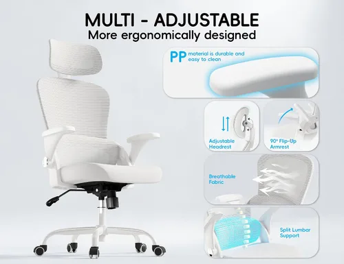 Vista 4 de TRALT Silla de Oficina – Silla de Oficina Ergonómica con Soporte para la Espalda, Silla de Computadora - Sillas de Escritorio para Oficina en Casa