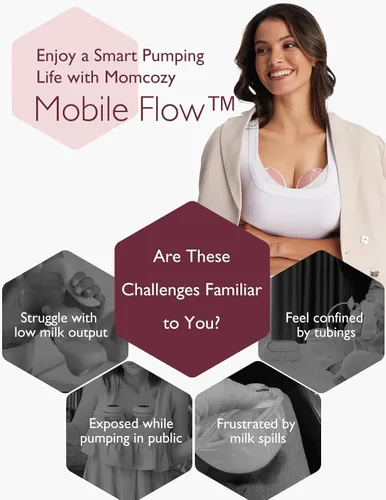 Vista 2 de Momcozy - Extractor de leche de manos libres portátil Mobile Flow M9, control discreto por aplicación con múltiples modos personalizables y 15