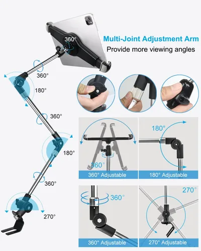 Vista 5 de Soporte para tableta de carril de asiento de automóvil o camión, abrazadera para cámara, soporte de asiento de piso ajustable resistente