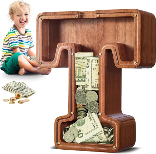 Vista 74 de SummiDate Alcancía de madera de letra para niños y niñas, Alfabeto, personalizada, regalo de cumpleaños y pascua para niños (A)