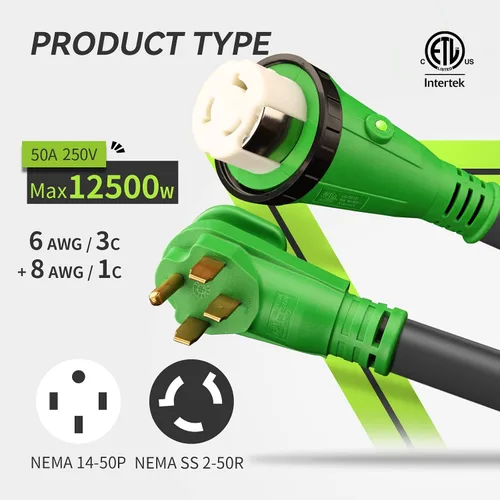 Vista 3 de RVMATE Cable de extensión de alimentación con cerradura para RV/generador de 50 amperios y 25 pies, mango de fácil enchufe, 14-50P a SS 2-50R