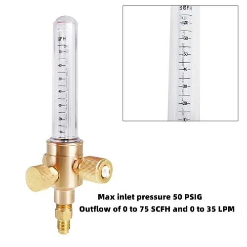 Vista 3 de Medidor de flujo de nitrógeno 50PSI 0-75CFH de entrada y salida SAE de 1/4", salida de flujo proporciona control de flujo de gas de precisión