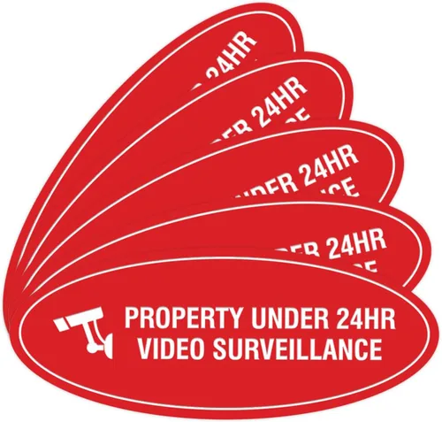 Vista 39 de Cartel de vigilancia oval PROPERTY UNDER 24HR - Negro - Pequeño (1 paquete)