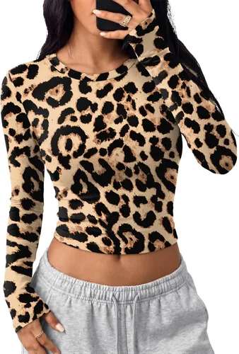 Vista 33 de Trendy Queen Camisetas cortas de manga larga para mujer, camisetas básicas Blanco