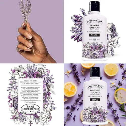 Vista 4 de Poo-Pourri Botella de repuesto de vainilla de lavanda de 9 onzas y botella recargable de 1.4 onzas y vainilla de lavanda