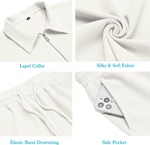 Vista 5 de URRU Conjunto de camisa polo y pantalones cortos para hombre, trajes de verano casuales de manga corta para hombre, conjunto de 2 piezas