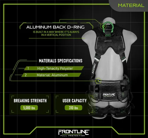Vista 2 de FRONTLINE FALL PROTECTION 250CTB Elite™ Arnés de construcción Herrajes de aluminio OSHA&ANSI