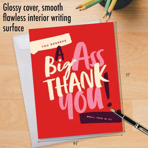 Vista 3 de NobleWorks - Tarjeta de papel de agradecimiento grande y divertida de 8.5 x 11 pulgadas con sobre (paquete de 1) Jumbo Big Ass Thank You J6399TYG