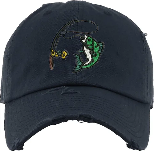 Vista 5 de Sombrero de papá bordado de pescado, gorra gráfica de pesca ajustable vintage Pigmento rosa.
