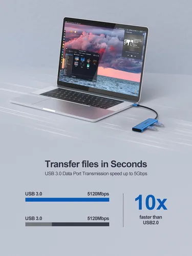 Vista 3 de Concentrador USB 3.0, extensor divisor USB de 4 puertos, adaptador portátil multipuerto de datos para laptop, Xbox, unidad flash, disco duro