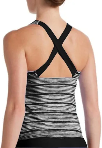 Vista 2 de Nike Conjunto de traje de baño tankini de 2 piezas con espalda cruzada a rayas