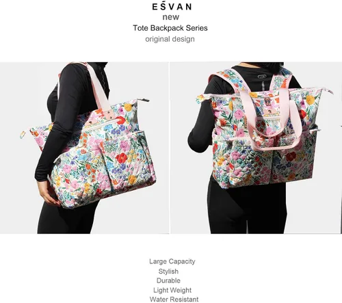 Vista 6 de ESVAN Bolsa de pañales Totepack Mochila 2 en 1 para mujer, multifuncional, de gran capacidad, con bolsillos aislados, viaje