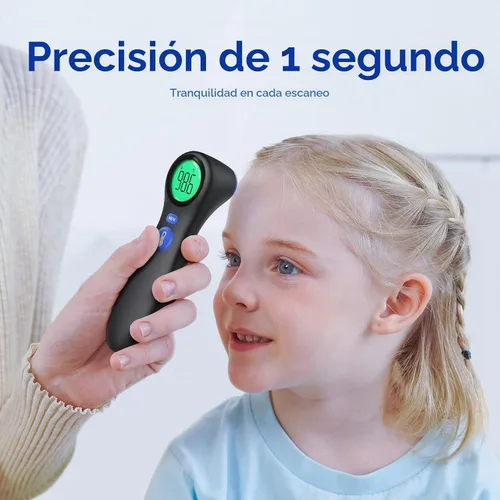 Vista 3 de Viproud Termómetro de frente para adultos y niños, resultados precisos y 1 segundo lectura, alarma de fiebre de 3 colores, sin contacto, modo Negro