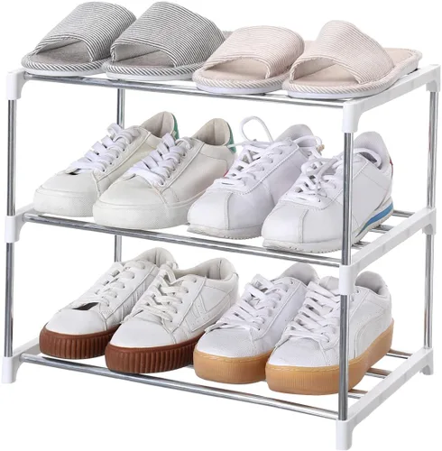 Vista 13 de Jucaifu - Estante pequeño apilable para zapatos, ahorro de espacio para entrada, pasillo y armario, organizador y almacenamiento (3 niveles, negro)