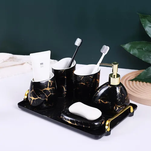 Vista 11 de Juego de accesorios de baño blancos, decoración moderna de baño de encimera, juego de accesorios de baño de lujo de 6 piezas, completo con Animal