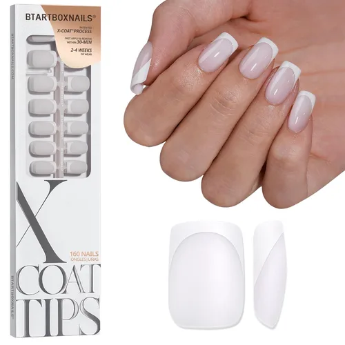 Vista 18 de BTArtboxnails XCOATTIPS White French Tip Press On Nails, XXS Squoval, Pink Lamp-Curable, 4-Week Wear, Natural Nail Look, Salon Quality Value at