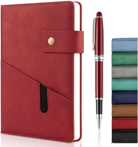 Vista 8 de Cuaderno de cuero A5 con bolígrafo, 200 páginas de tapa dura con bolsillo, diario de papel forrado grueso de 3.53 oz/m² para hombres y mujeres, gran