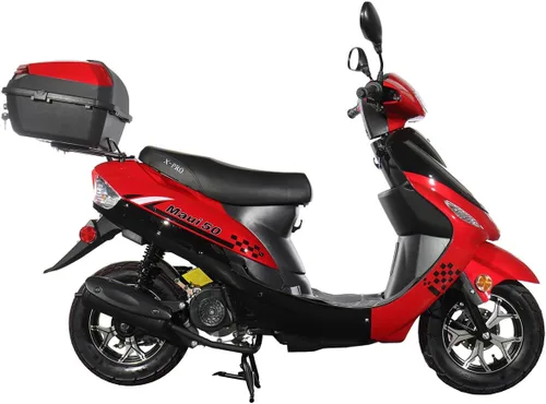 Vista 7 de X-PRO Ciclomotor de gasolina 50 con ruedas de aluminio de 10 pulgadas, maletero trasero, arranque eléctrico/Kick Start! (negro)
