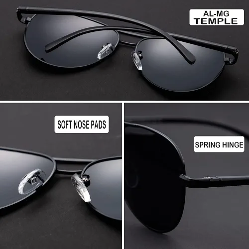 Vista 4 de NOSKIN Classic Aviator Al-Mg - Lentes de sol polarizados ligeros para hombres y mujeres lentes retro vintage tamaño 2441in con funda de cuero