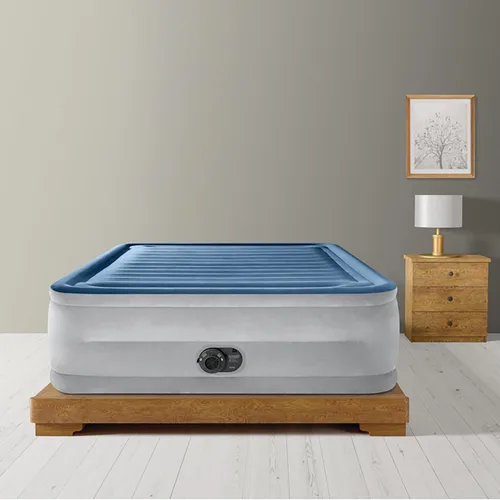 Vista 5 de Intex: Dura-Beam Deluxe Comfort - Colchón de aire de felpa, 22 pulgadas, azul Queen, bomba eléctrica integrada, tecnología de fibra duradera, bolsa