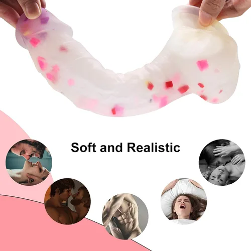 Vista 4 de Consolador enorme realista de 9 pulgadas con ventosas, juguete sexual para adultos, pene con polla curva y bolas para vagina del punto G y juguetes