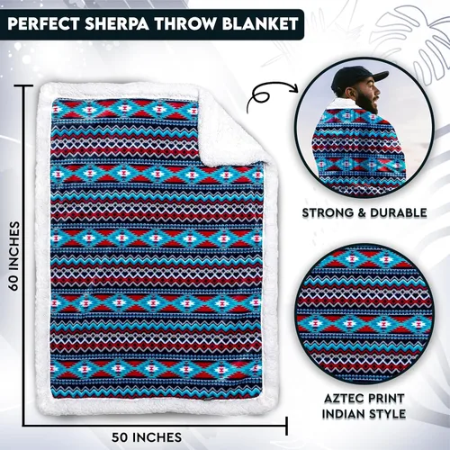 Vista 3 de TrailCrest Manta de forro polar sherpa, acogedora manta azteca de felpa para adultos, para hombres y mujeres, reversible con estampados aztecas