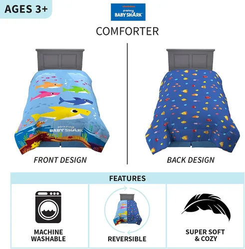 Vista 3 de Franco Kids Bedding Super Soft Microfiber Reversible Comforter, Twin/Full, Baby Shark
