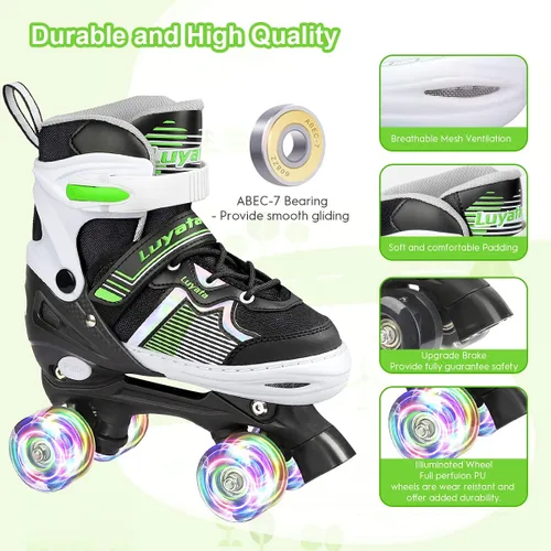 Vista 4 de Luyata Patines ajustables para niñas y niños, 4 tamaños de 6 a 12 y 3 a 5 años, patines para niños con 8 ruedas brillantes que se iluminan, 3