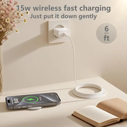 Vista 2 de Cargador inalámbrico magnético para iPhone 17/16/15,15W 6ft Apple MagSafe Charger