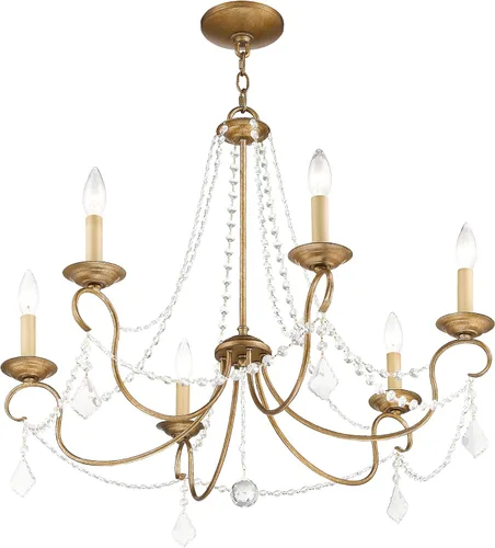 Vista 4 de Livex Lighting 6516-48 Pennington Lámpara de araña de 6 luces, hoja de oro antiguo