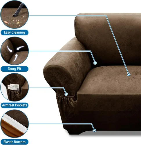 Vista 72 de Fundas para Sillón de 2 Piezas con Cojín en T, Fundas de Aspecto de Cuero para Sofá, Fundas para Sillas, Protector de Muebles Elástico, Funda