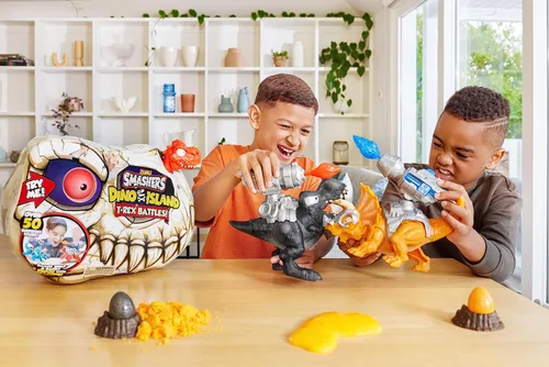 Vista 6 de ZURU SMASHERS Isla de Dinosaurios T-Rex Batallas (Versión Negra) de ZURU 50+ Sorpresas Dinosaurio Coleccionable para Niños T-Rex Triceratops Slime