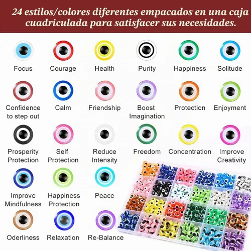Vista 3 de Praisebank 24 estilos 800 cuentas de mal de ojo para hacer joyas, dijes contra el mal de ojo con agujero de 0.039 pulgadas