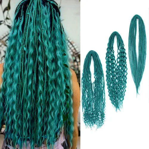 Vista 34 de Extensiones de rastas trenzadas bohemias de 24 pulgadas, 10 hebras de rastas sintéticas rizadas color marrón degradado con trenza de caja, rastas