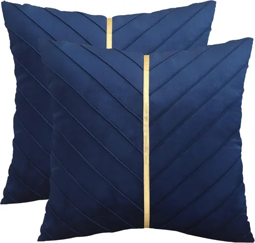 Vista 21 de Fundas de Almohada Decorativas de Terciopelo Verde Aguamarina de 16 x 16 pulgadas, Paquete de 2 con Cuero Dorado Decorativo de Navidad, Fundas