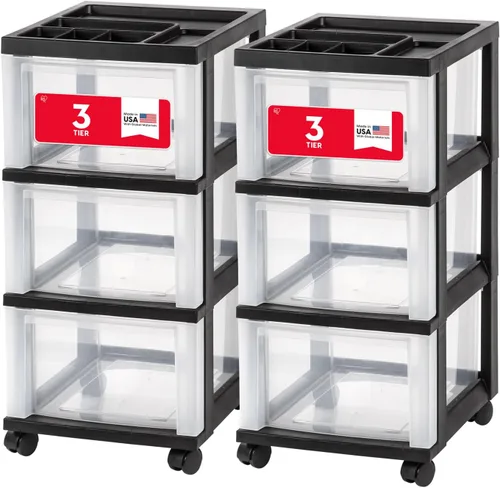 Vista 14 de IRIS USA Organizador de almacenamiento con cajones de plástico, carrito rodante, con ruedas giratorias, 3 cajones, para aula, suministros de arte