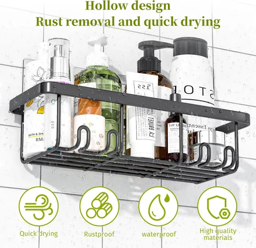 Vista 5 de Organizador de ducha adhesivo, paquete de 5 organizadores de baño de acero inoxidable a prueba de óxido y almacenamiento, organizador de baño
