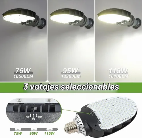 Vista 2 de Lámpara LED Shoebox Retrofit, 75/95/115W seleccionable, 5000K, base