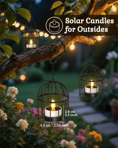 Vista 3 de SoulBay 6 velas de té de energía solar, velas para exteriores, sin llama, IP65, impermeables, recargables, con sensor de atardecer a amanecer