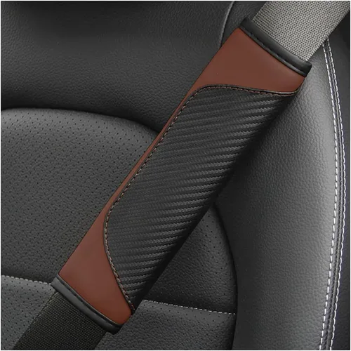 Vista 9 de AUCELI 2 fundas para cinturón de seguridad de automóvil, fundas de correa de hombro de fibra de carbono, almohadilla de arnés suave de cuero Negro