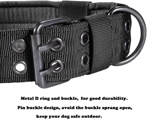 Vista 4 de Collar táctico para perro, collar militar ajustable con anillo en D de metal y hebilla, collar de entrenamiento de nailon resistente para perros
