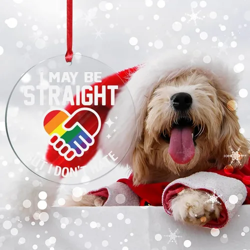 Vista 5 de Adorno acrílico de Navidad con texto en inglés "I May Be Straight But I Don't Hate LGBT, decoración de árbol de Navidad, adorno gay para árbol