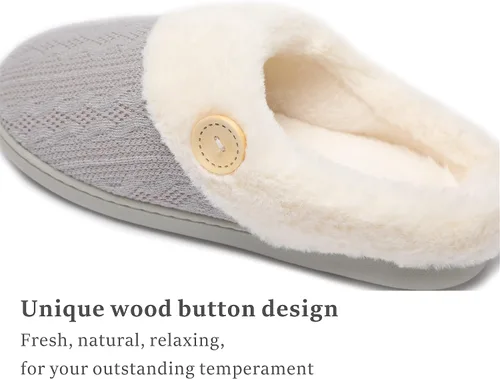 Vista 4 de Chantomoo Womens Slipper Warm Comfy Memory Foam House Slippers Knitted Shoes Faux Fur Lined Anti-Skid Rubber Sole Bedroom Cozy Indoor Outdoor