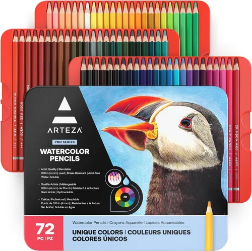 Vista 8 de Arteza - Lápices de acuarela, 48 lápices de dibujo coloreados para artistas, lápices de acuarela en caja de metal, suministros de arte